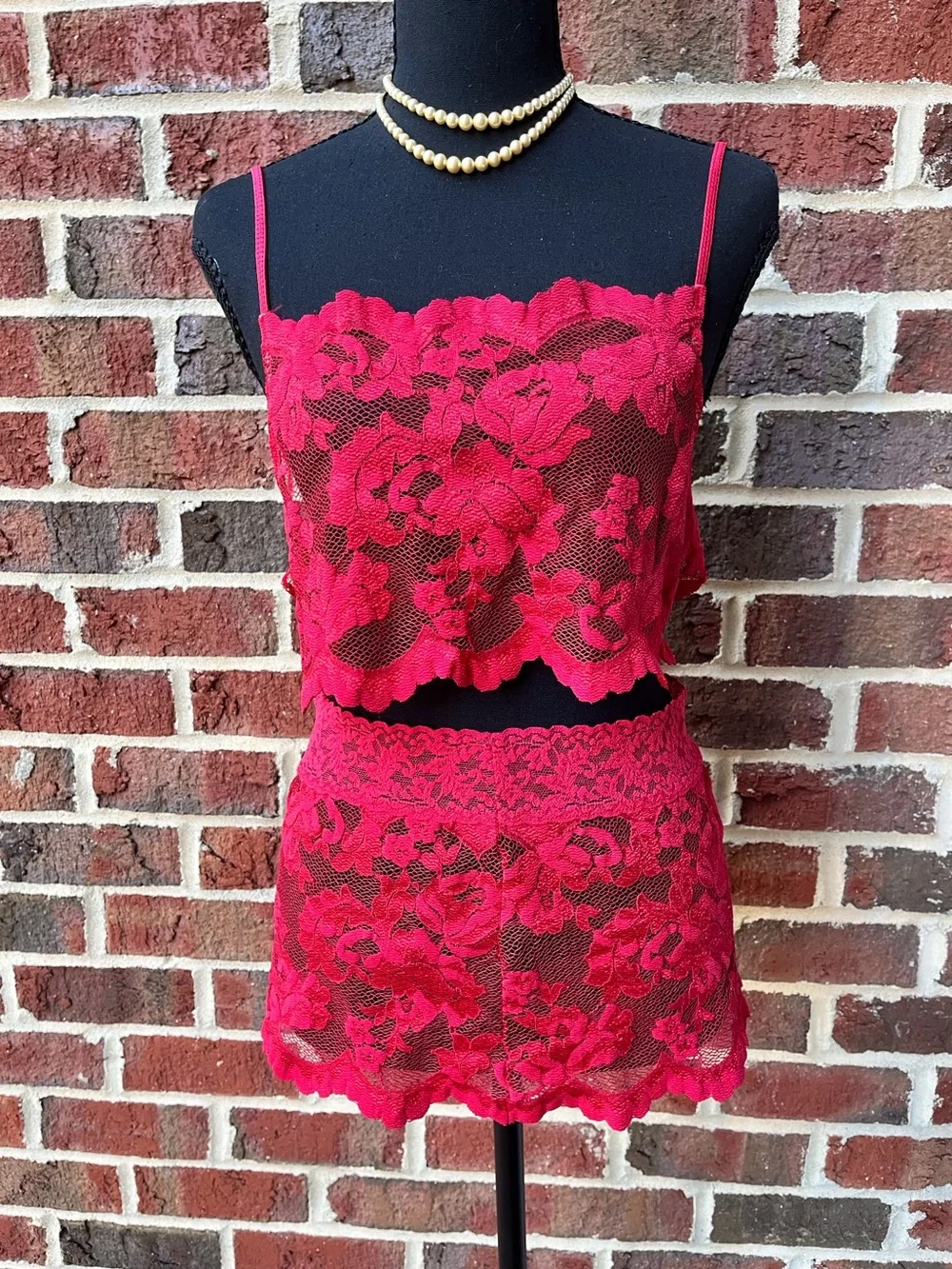 Rare vtg VS Red Lace open back camisole & mini skirt lingerie set - tags removed